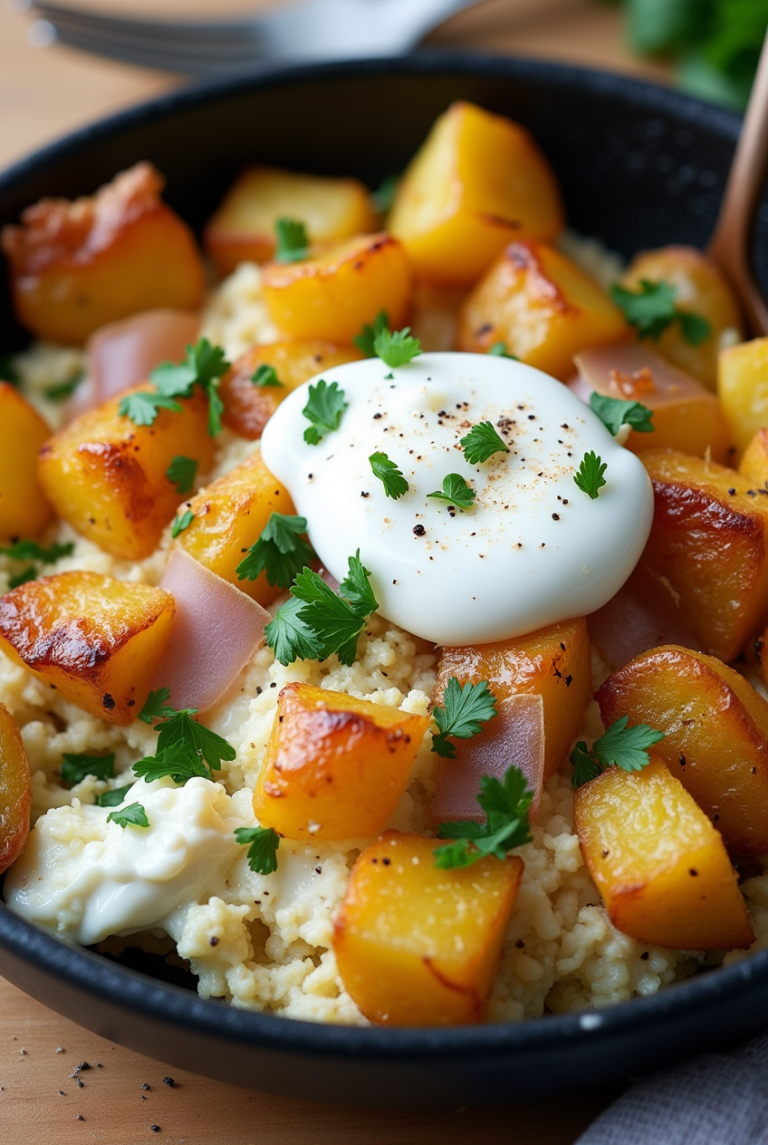 Cheesy Potato Egg Scramble