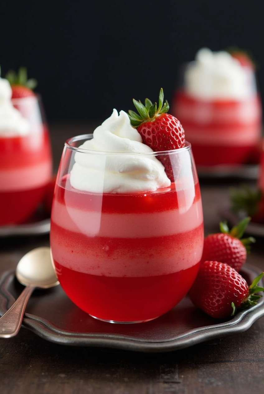 Layered Strawberry Jello Cups