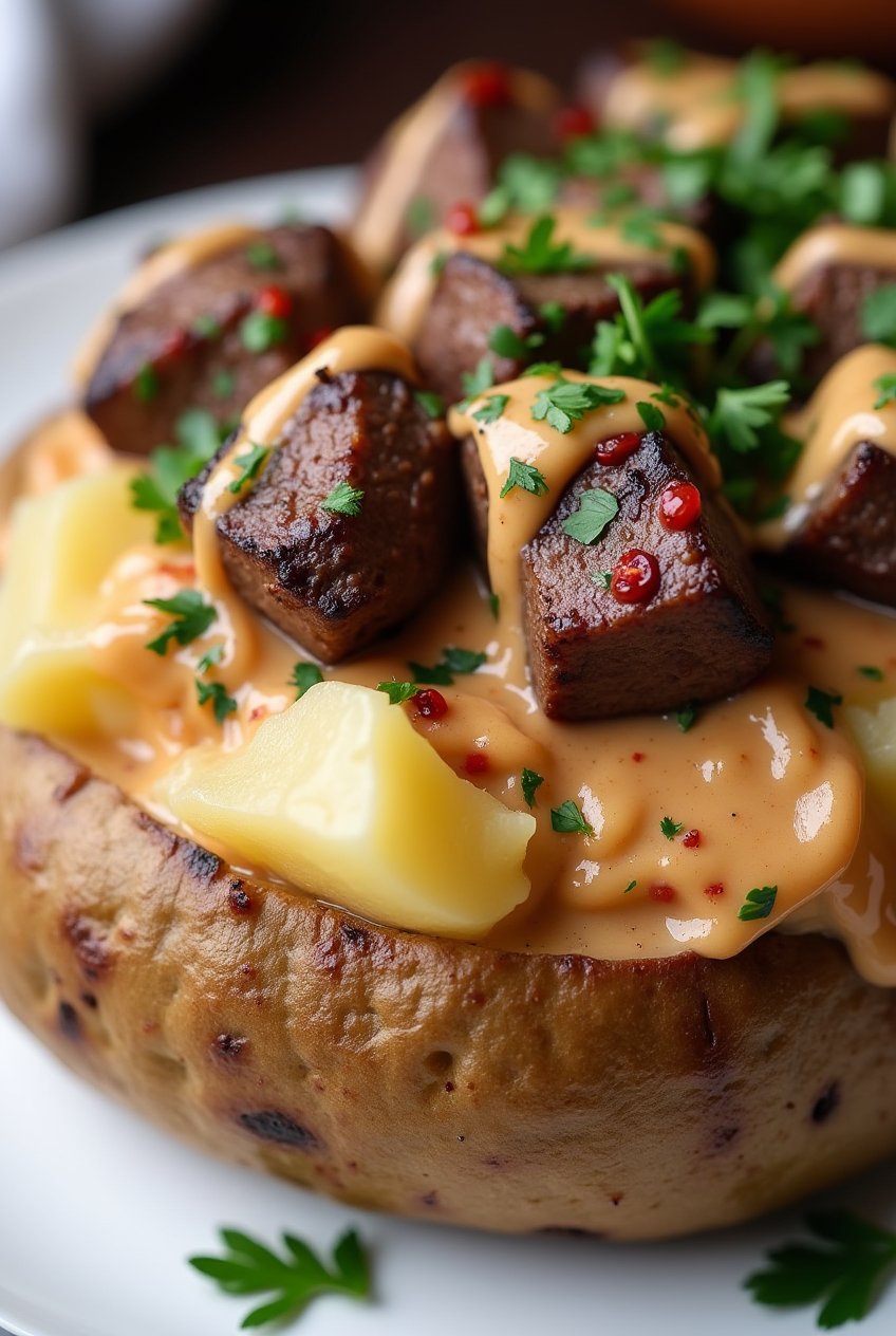 Loaded Baked Potato with Steak Bites
