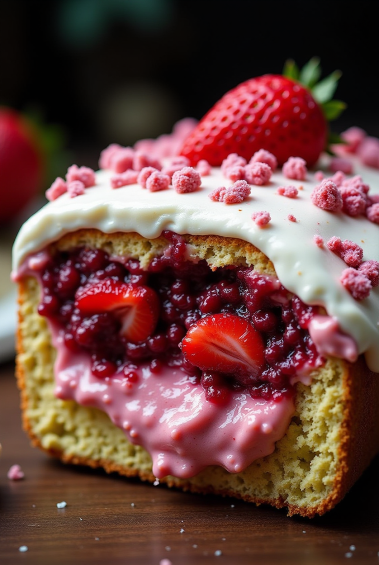 Strawberry Honeybun Cake with Strawberry Cream Icing