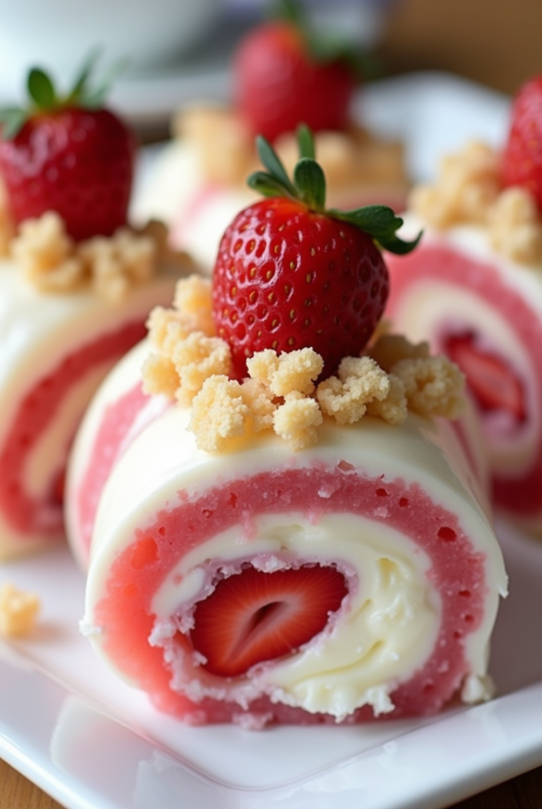 Sweet Strawberry Shortcake Cheesecake Rolls