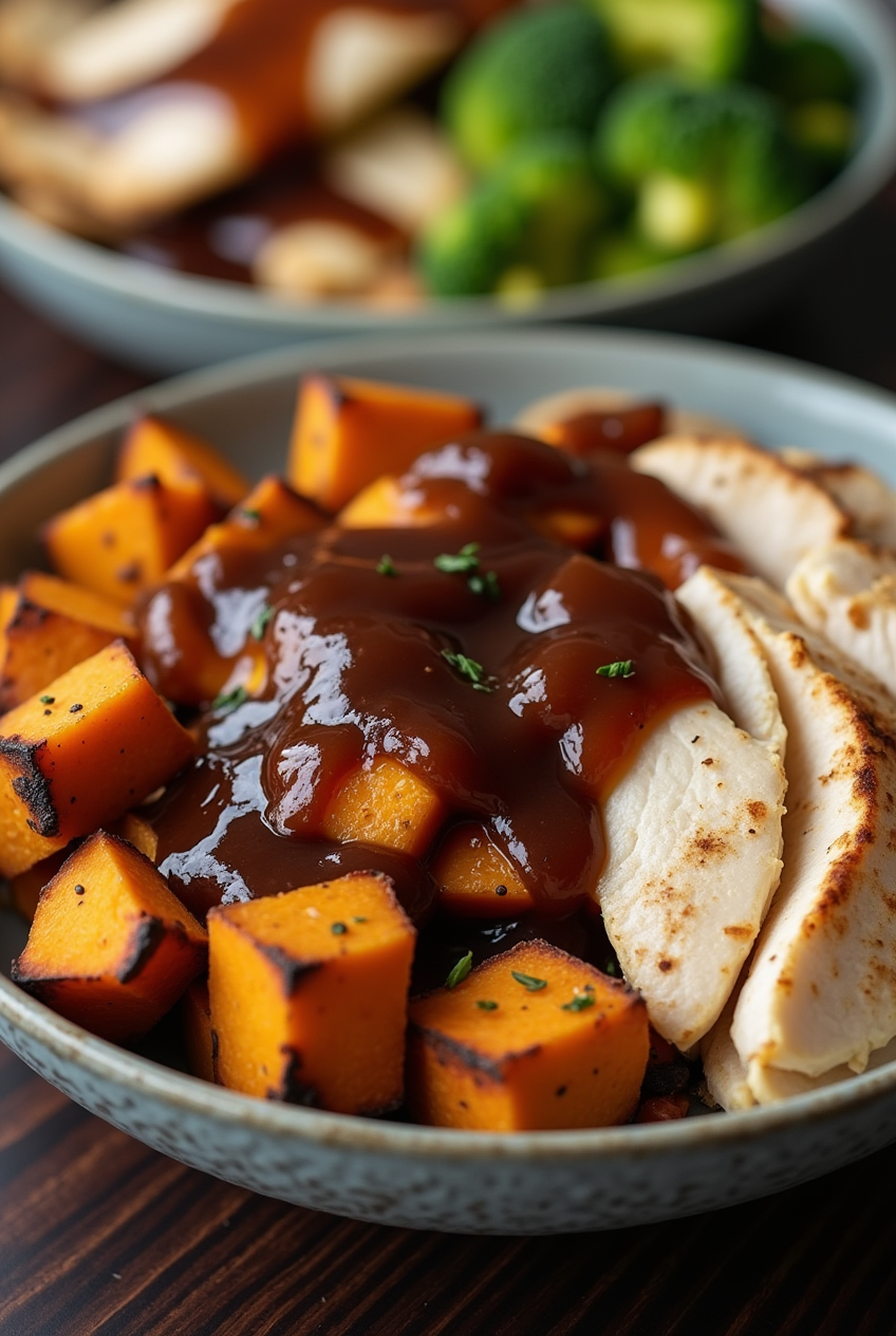 BBQ Chicken & Roasted Sweet Potato Bowls