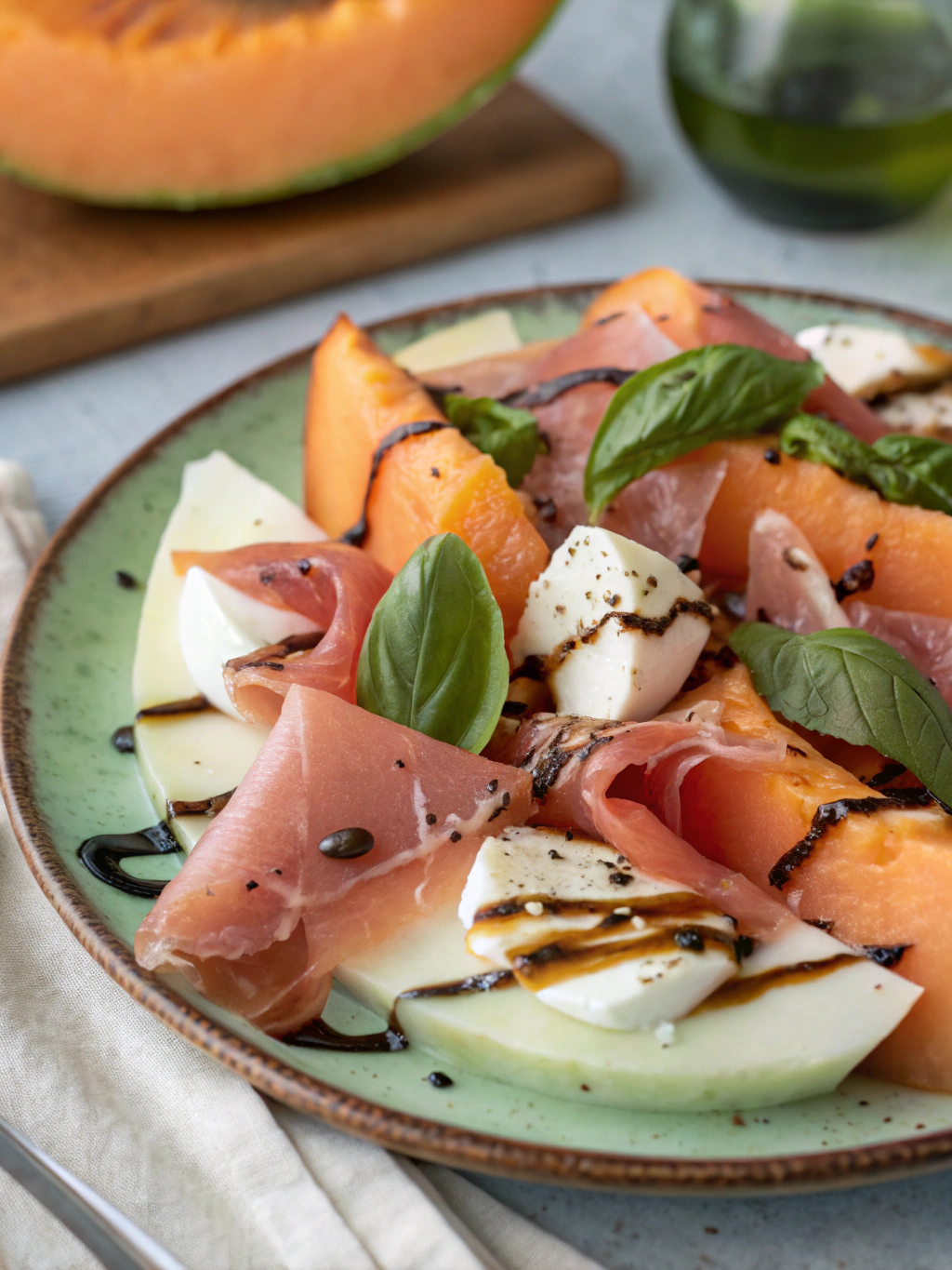 Caprese Melon Prosciutto Mozzarella Salad