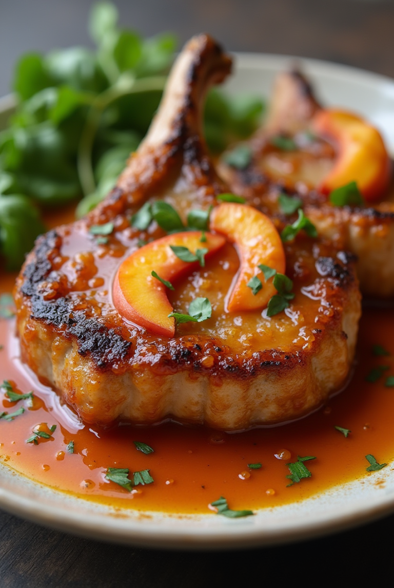 Grilled Pork Chops with Spicy Peach Glaze