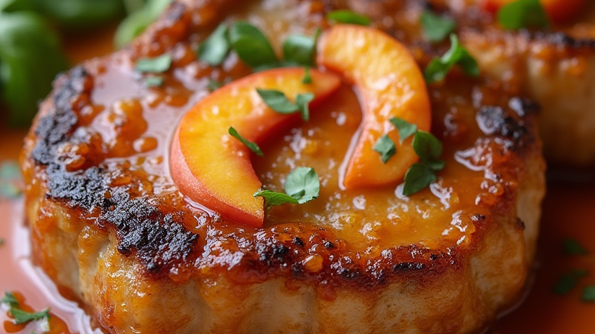 Grilled Pork Chops with Spicy Peach Glaze