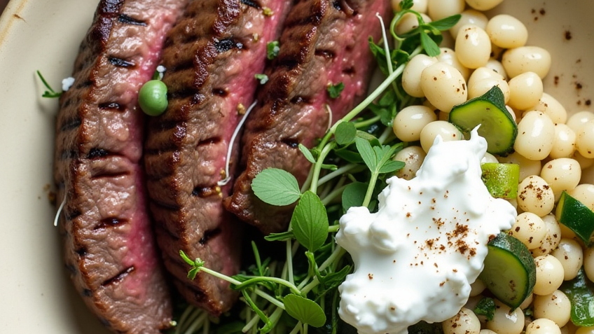 Grilled Skirt Steak with Lemon Herb Couscous Salad-