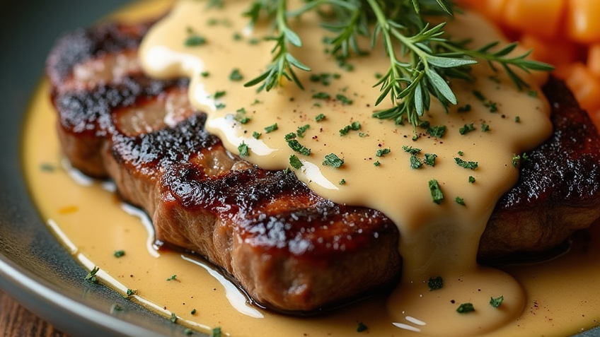 Steak with Haunted Bourbon Garlic Cream Sauce
