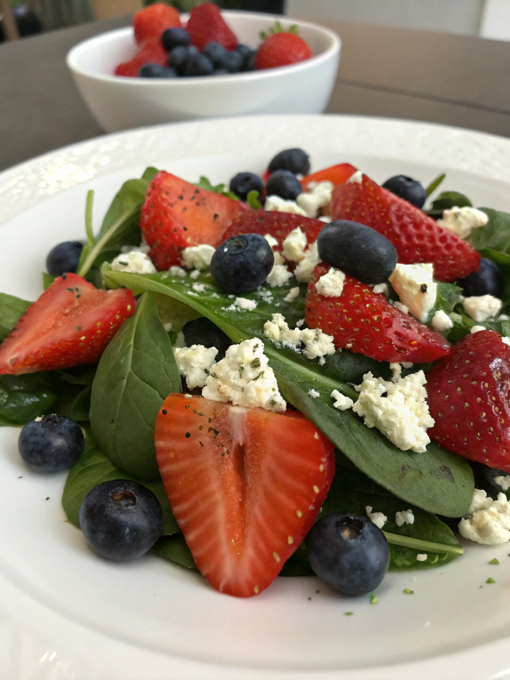 Strawberry Blueberries Spinach Feta cheese Salad