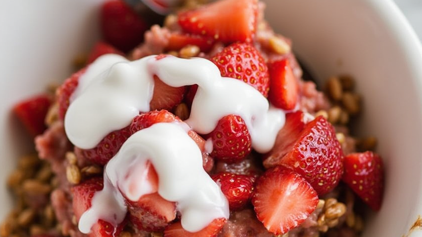 Strawberry Rhubarb Baked Oatmeal-