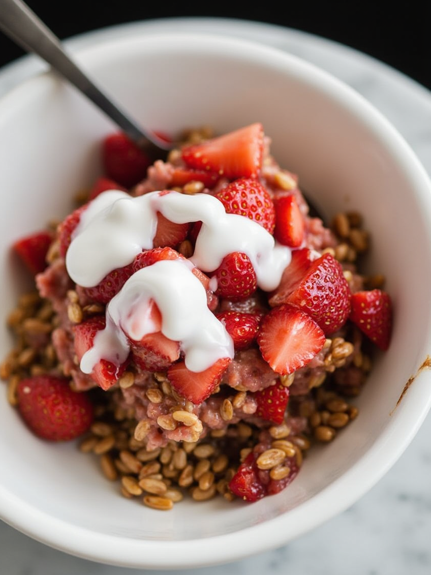 Strawberry Rhubarb Baked Oatmeal-