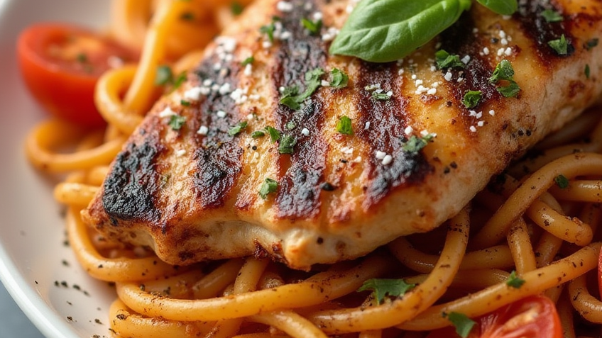Tomato Basil Pasta with Balsamic Grilled Chicken