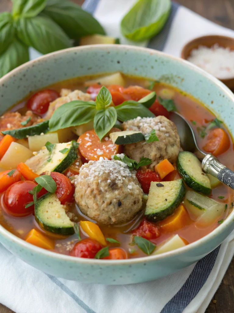 SUMMER MINESTRONE WITH TURKEY MEATBALLS