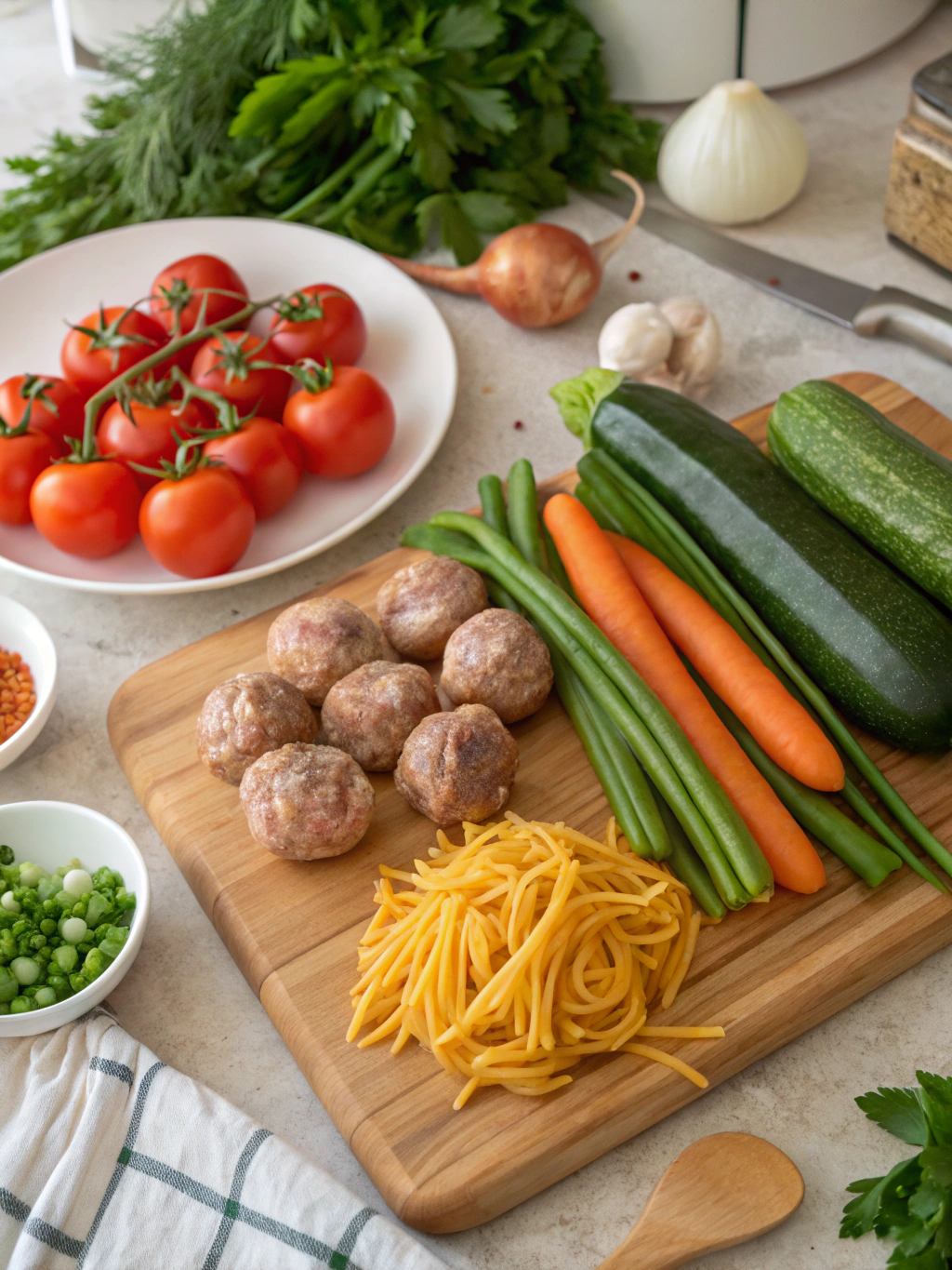 Ingredients for Summer Minestrone with Turkey Meatballs